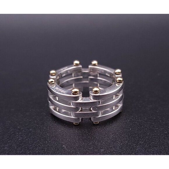 Tiffany & Co Vintage Sterling Silver 18kt Yellow Gold Gatelink Ring Size 6.75 - Picture 2 of 8